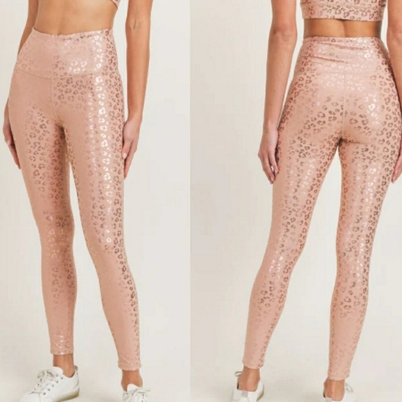 ZYIA Light and Tight High Rise 7/8 24" Gold Metallic Print Yoga Pants Size 6-8 - Picture 1 of 6